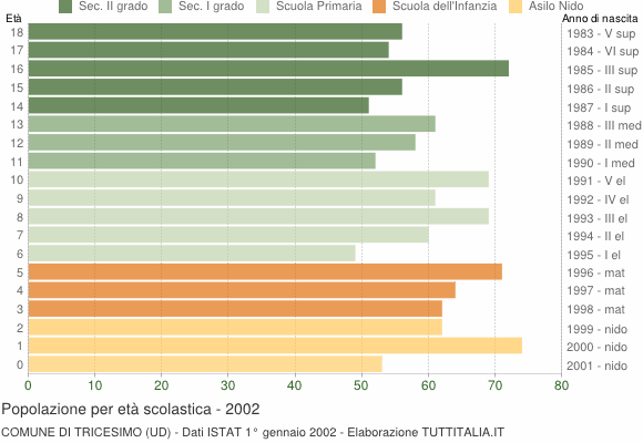 Grafico Popolazione in età scolastica - Tricesimo 2002
