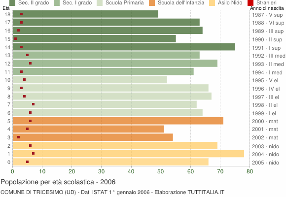Grafico Popolazione in età scolastica - Tricesimo 2006