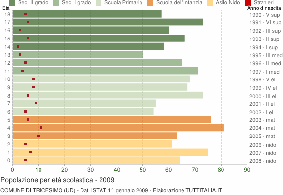 Grafico Popolazione in età scolastica - Tricesimo 2009