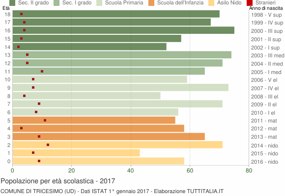 Grafico Popolazione in età scolastica - Tricesimo 2017