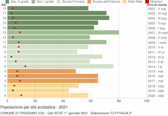 Grafico Popolazione in età scolastica - Tricesimo 2021