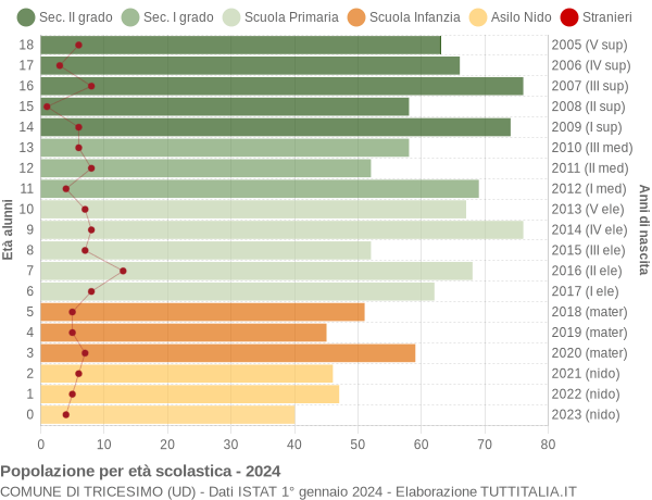 Grafico Popolazione in età scolastica - Tricesimo 2024