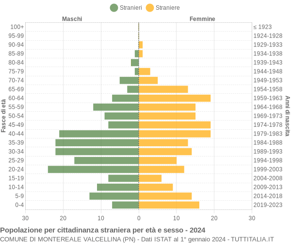 Grafico cittadini stranieri - Montereale Valcellina 2024