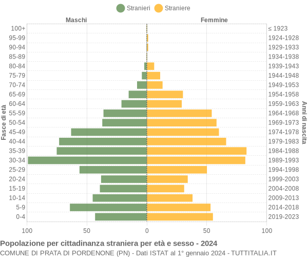 Grafico cittadini stranieri - Prata di Pordenone 2024