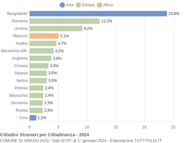 Grafico cittadinanza stranieri - Grado 2024