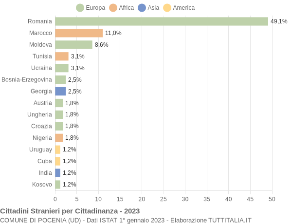 Grafico cittadinanza stranieri - Pocenia 2023