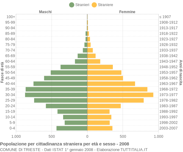 Grafico cittadini stranieri - Trieste 2008