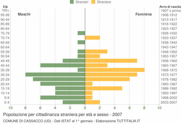 Grafico cittadini stranieri - Cassacco 2007