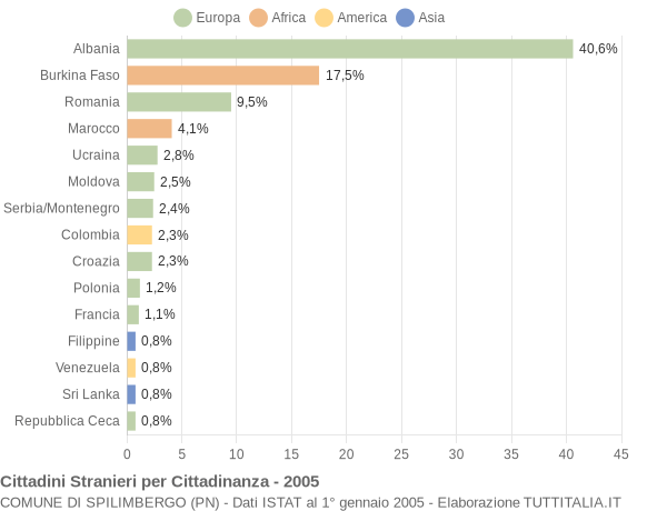 Grafico cittadinanza stranieri - Spilimbergo 2005