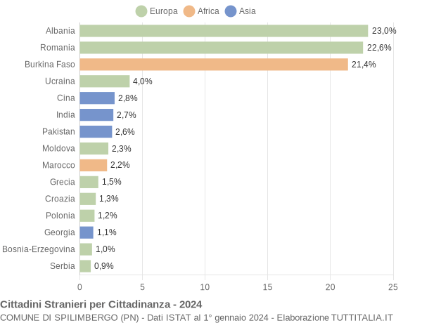 Grafico cittadinanza stranieri - Spilimbergo 2024