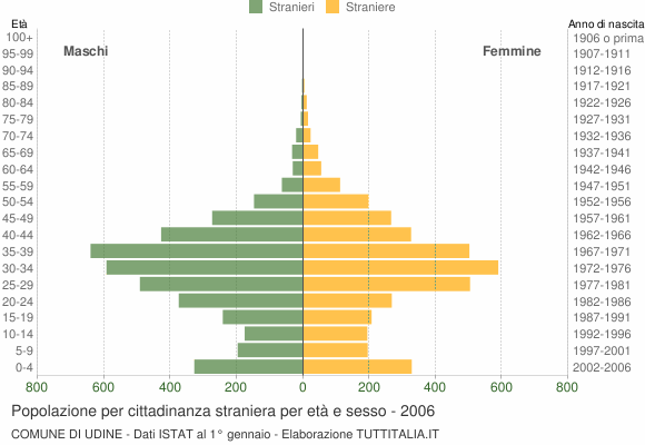 Grafico cittadini stranieri - Udine 2006