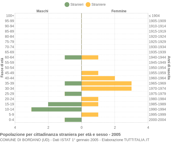 Grafico cittadini stranieri - Bordano 2005