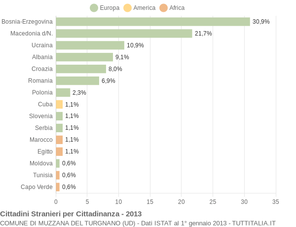 Grafico cittadinanza stranieri - Muzzana del Turgnano 2013