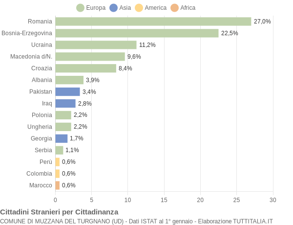 Grafico cittadinanza stranieri - Muzzana del Turgnano 2019