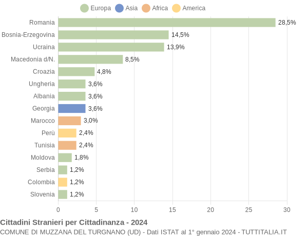 Grafico cittadinanza stranieri - Muzzana del Turgnano 2024