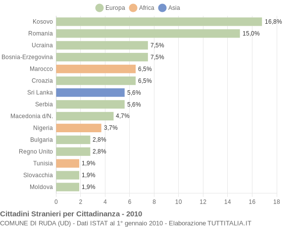 Grafico cittadinanza stranieri - Ruda 2010