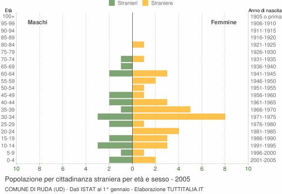Grafico cittadini stranieri - Ruda 2005
