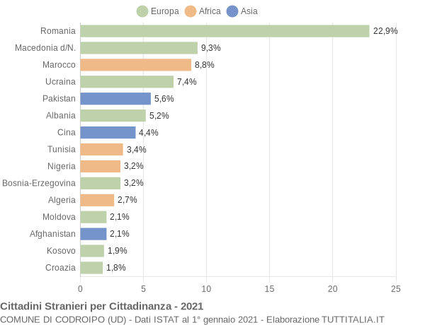 Grafico cittadinanza stranieri - Codroipo 2021