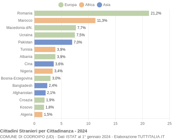 Grafico cittadinanza stranieri - Codroipo 2024