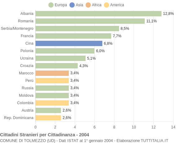 Grafico cittadinanza stranieri - Tolmezzo 2004