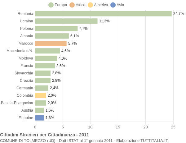 Grafico cittadinanza stranieri - Tolmezzo 2011