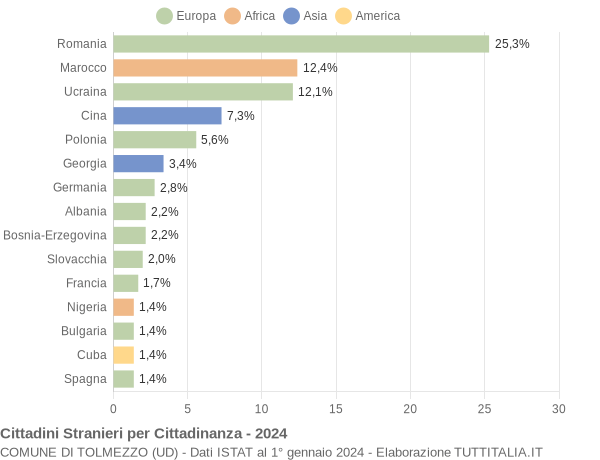 Grafico cittadinanza stranieri - Tolmezzo 2024