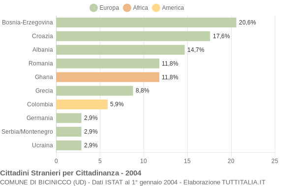 Grafico cittadinanza stranieri - Bicinicco 2004