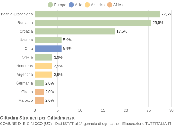 Grafico cittadinanza stranieri - Bicinicco 2007