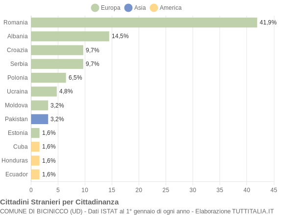 Grafico cittadinanza stranieri - Bicinicco 2019