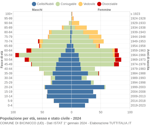 Grafico Popolazione per età, sesso e stato civile Comune di Bicinicco (UD)