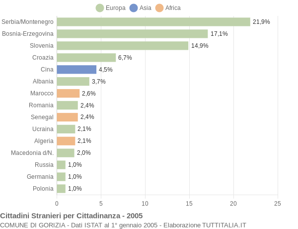 Grafico cittadinanza stranieri - Gorizia 2005