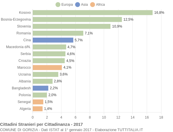 Grafico cittadinanza stranieri - Gorizia 2017