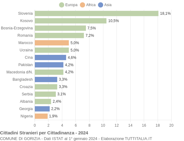 Grafico cittadinanza stranieri - Gorizia 2024