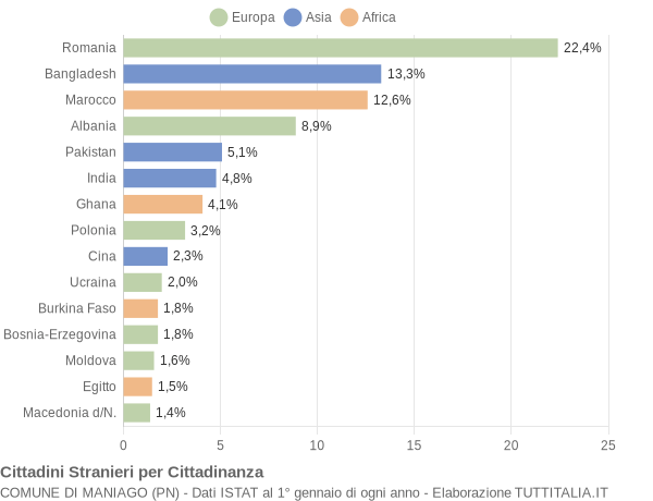 Grafico cittadinanza stranieri - Maniago 2019