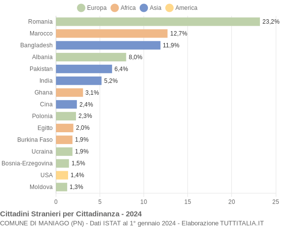 Grafico cittadinanza stranieri - Maniago 2024