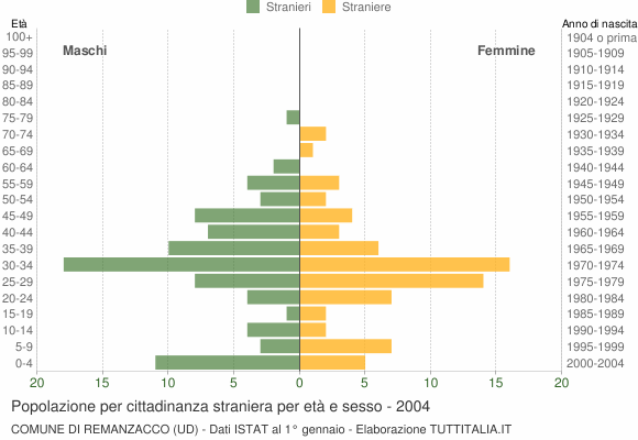Grafico cittadini stranieri - Remanzacco 2004
