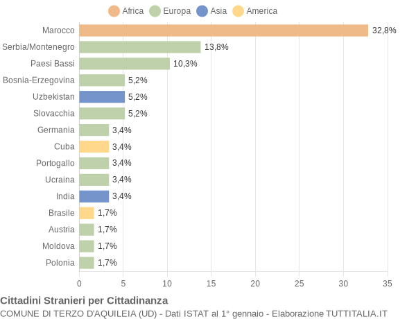 Grafico cittadinanza stranieri - Terzo d'Aquileia 2004