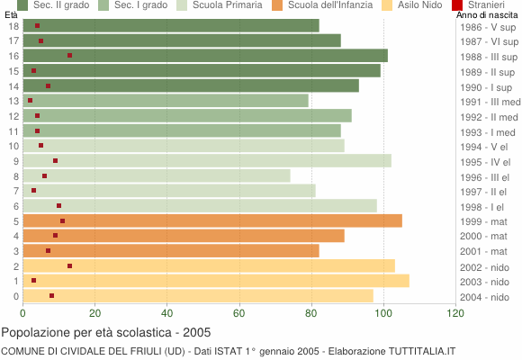 Grafico Popolazione in età scolastica - Cividale del Friuli 2005