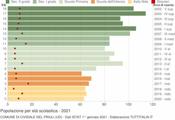Grafico Popolazione in età scolastica - Cividale del Friuli 2021