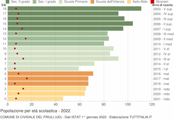 Grafico Popolazione in età scolastica - Cividale del Friuli 2022