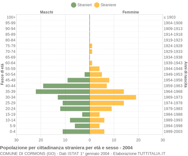 Grafico cittadini stranieri - Cormons 2004