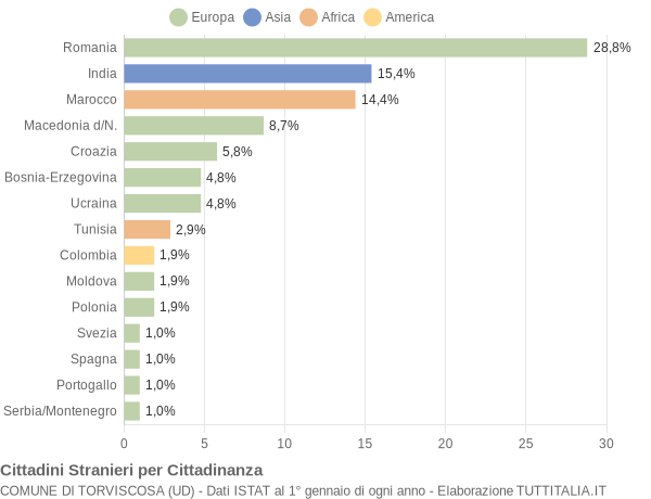 Grafico cittadinanza stranieri - Torviscosa 2008