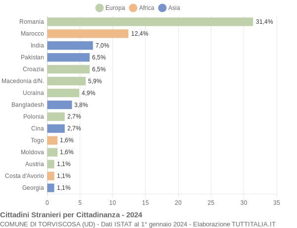 Grafico cittadinanza stranieri - Torviscosa 2024