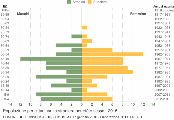 Grafico cittadini stranieri - Torviscosa 2016