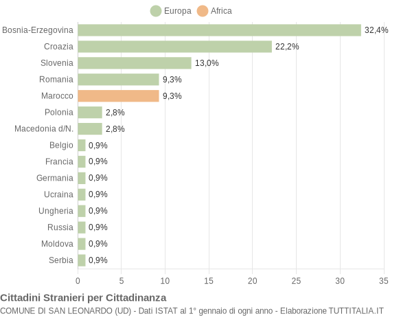Grafico cittadinanza stranieri - San Leonardo 2009