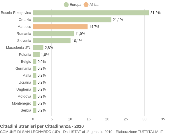 Grafico cittadinanza stranieri - San Leonardo 2010