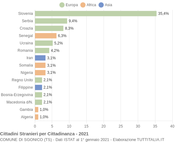 Grafico cittadinanza stranieri - Sgonico 2021