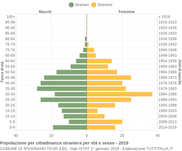 Grafico cittadini stranieri - Rivignano Teor 2019