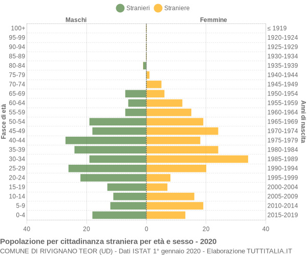 Grafico cittadini stranieri - Rivignano Teor 2020