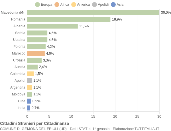 Grafico cittadinanza stranieri - Gemona del Friuli 2009